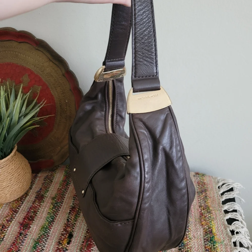 Michael Kors Baguette Hobo Bag Brown Leather Rare Purse
